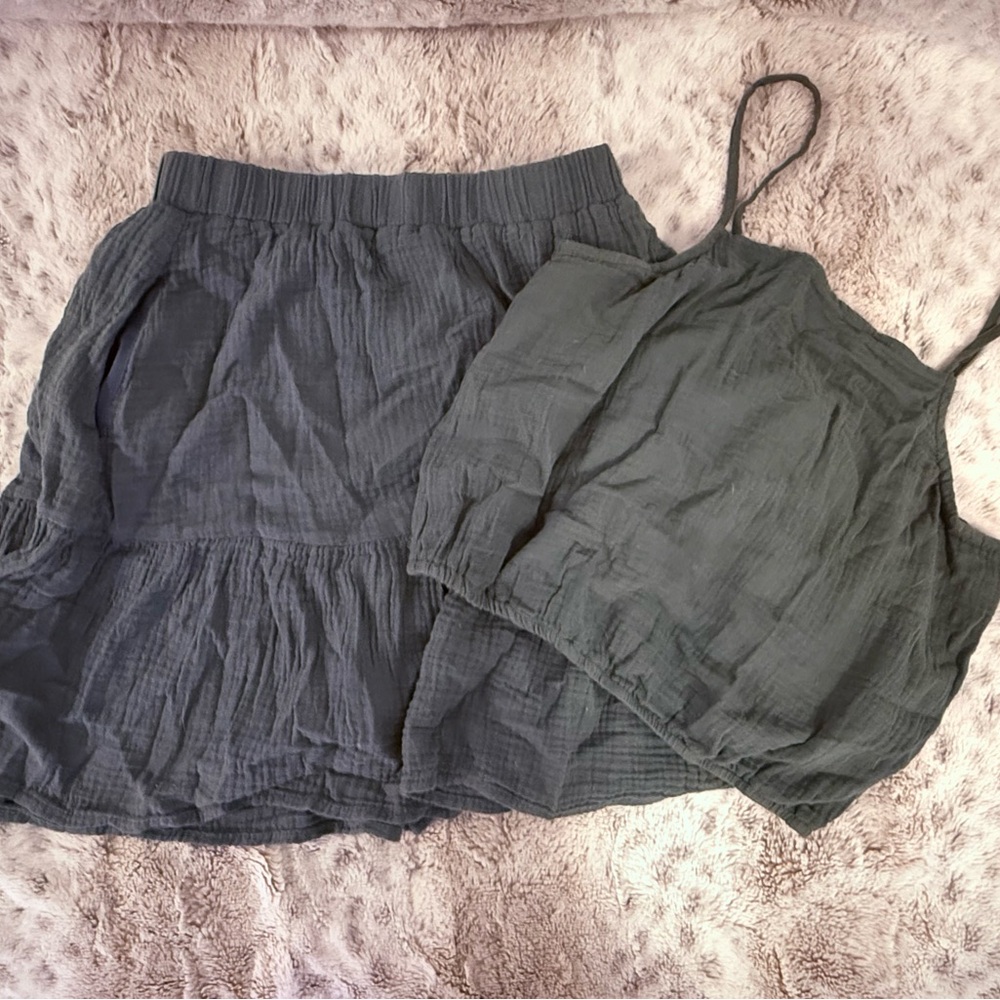 Listicle Green Mini Bubble Skirt Set Casual